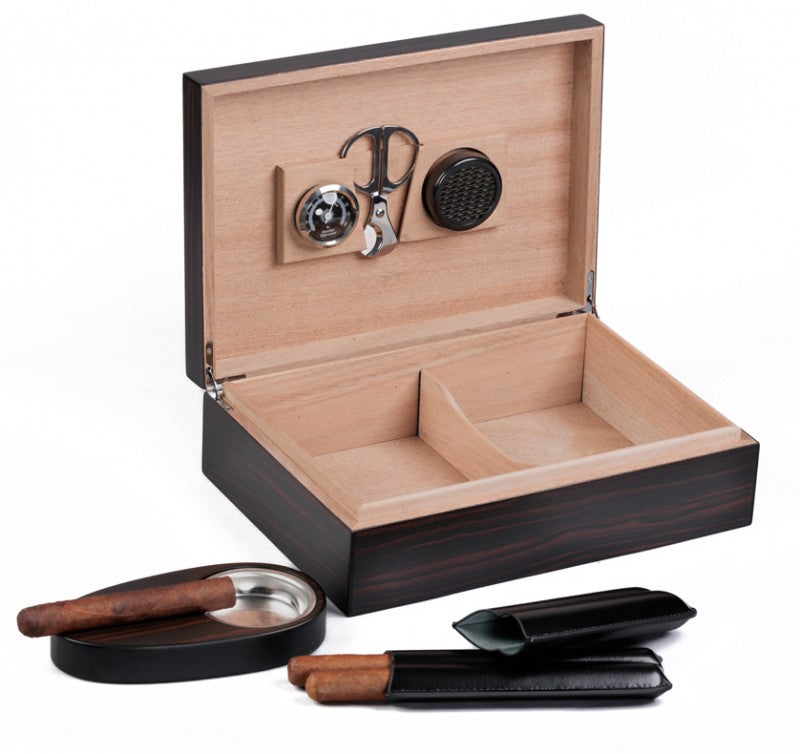 Davenport 50-Count Ebony Desktop Humidor with Cedar Lining Accessory Kit