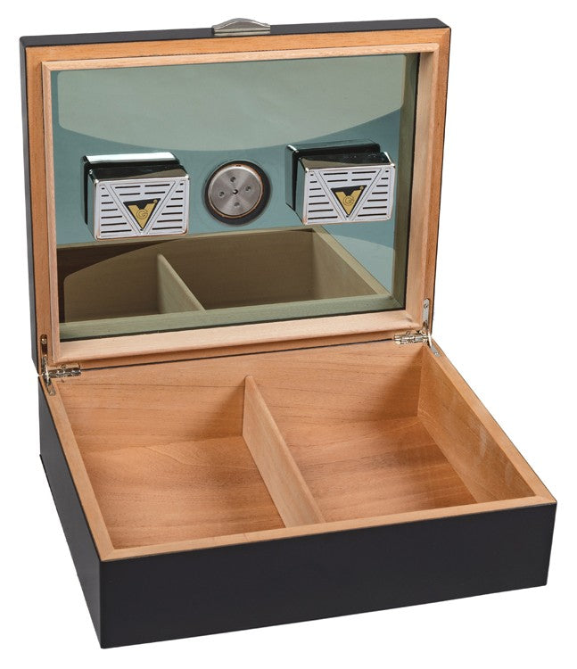 Delano Black Matte UV Glass Desktop Humidor 100 Cigar Capacity