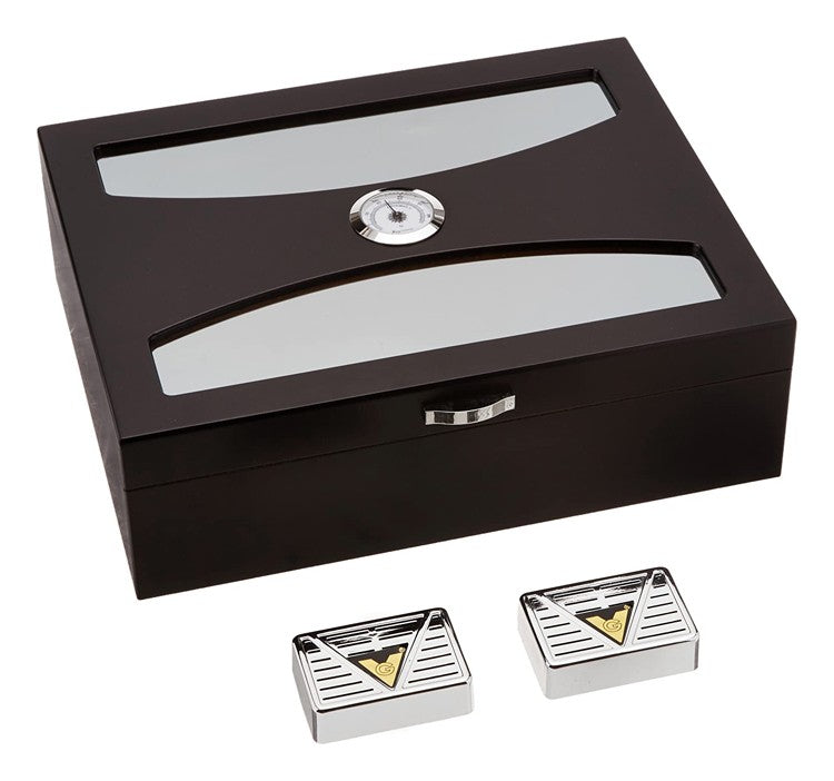 Delano Black Matte UV Glass Desktop Humidor 100 Cigar Capacity