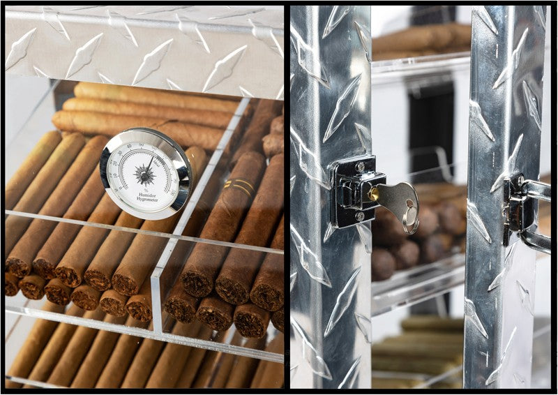 Prestige Import Group Diamond Plate Acrylic Commercial Display Humidor Cabinet