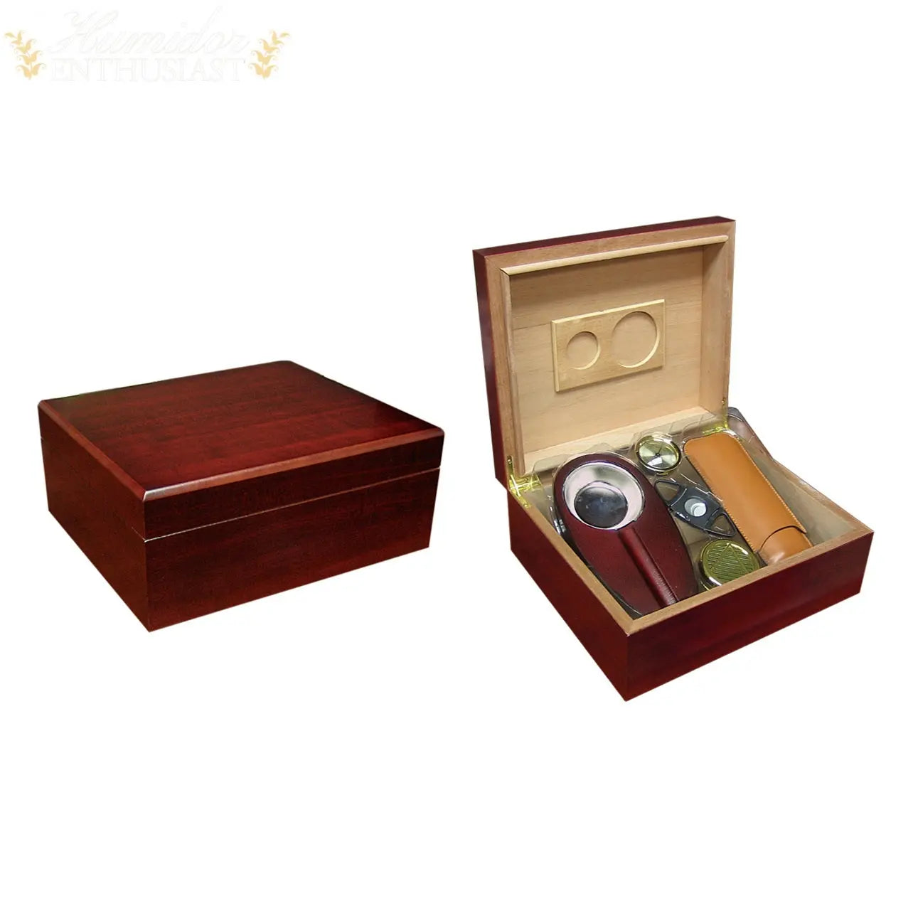 Diplomat Cherry Desktop Cedar-Lined Cigar Humidor Gift Set