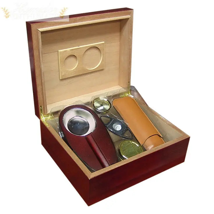 Diplomat Cherry Desktop Cedar-Lined Cigar Humidor Gift Set
