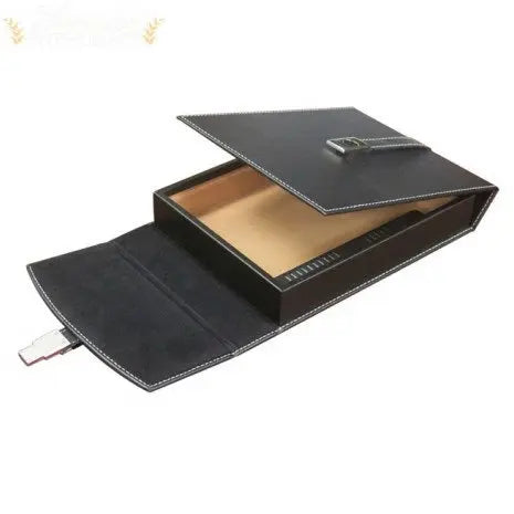 Florence Black Leather Travel Humidor with Chrome Latch Humidifier