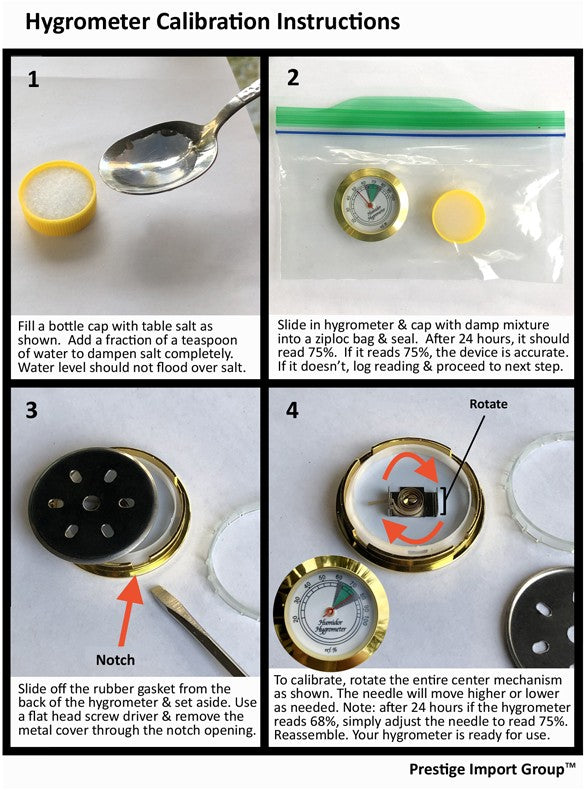 Prestige Import Group Gold Bezel Glass Face Hygrometer for Humidor