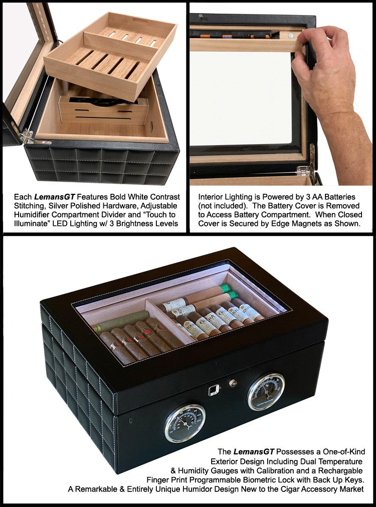 LemansGT 120-Count Biometric Fingerprint Humidor with LED Lighting
