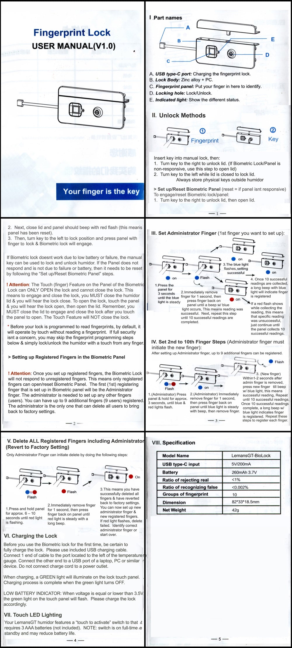 LemansGT 120-Count Biometric Fingerprint Humidor with LED Lighting