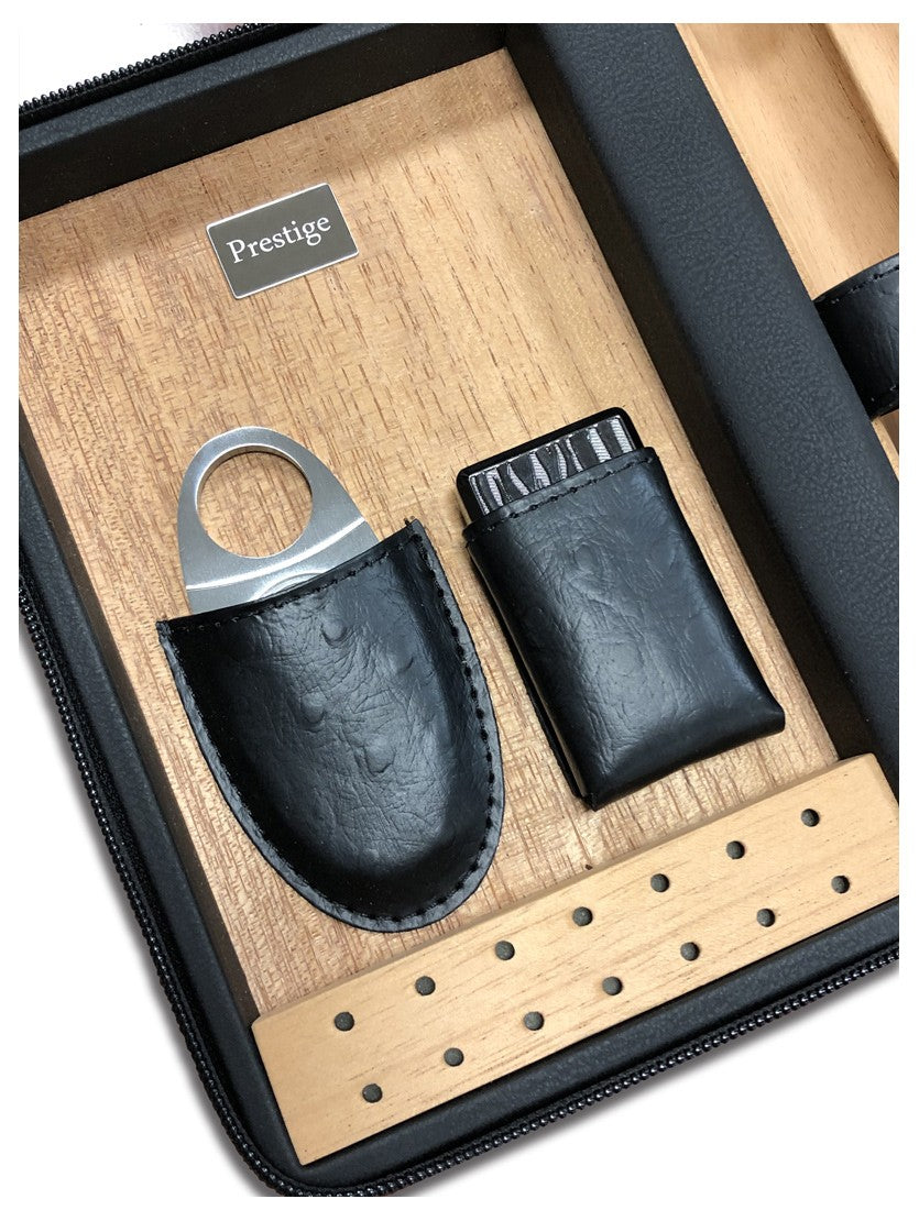 Manhattan Black Leather Travel Humidor Case with Cedar Lining, Accessories