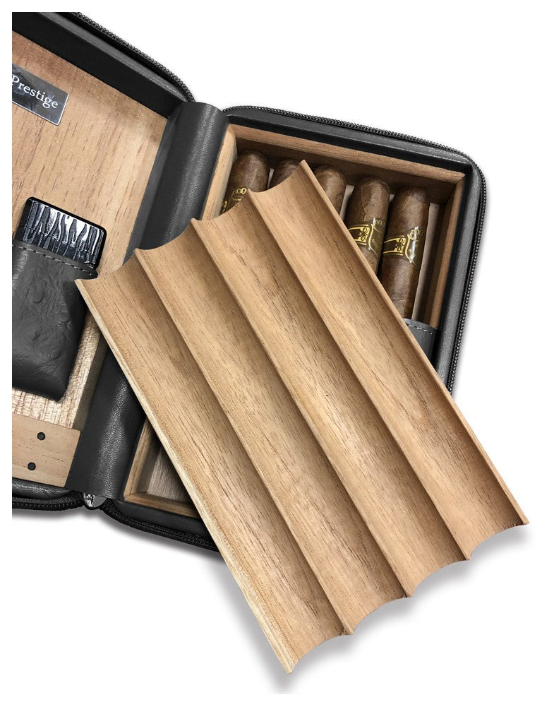 Manhattan Black Leather Travel Humidor Case with Cedar Lining, Accessories