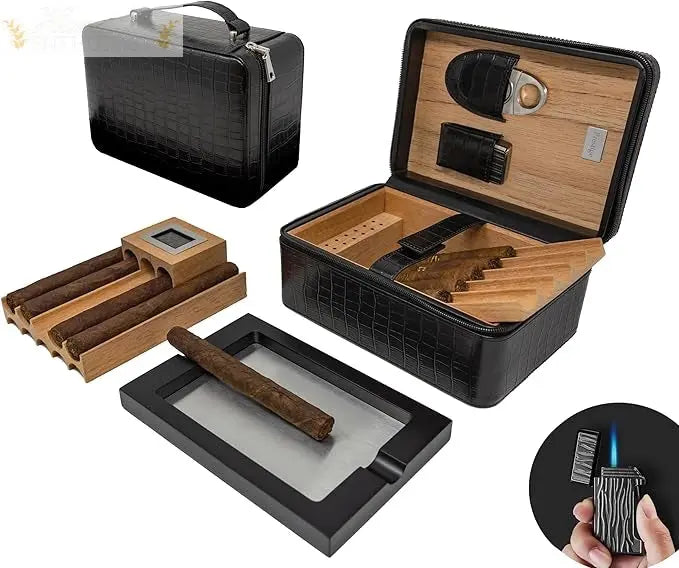 Manhattan XL Leather Travel Cigar Humidor Case with Accessories