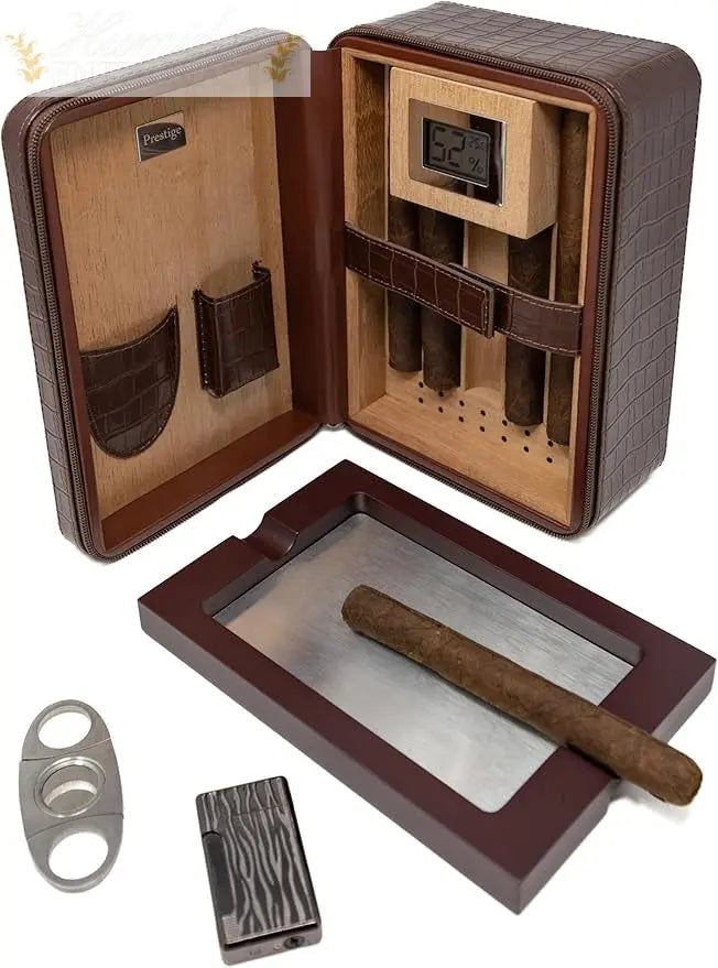 Manhattan XL Leather Travel Cigar Humidor Case with Accessories
