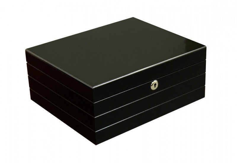 Onyx High-Gloss Black Desktop Humidor 50-Cigar Capacity Spanish Cedar