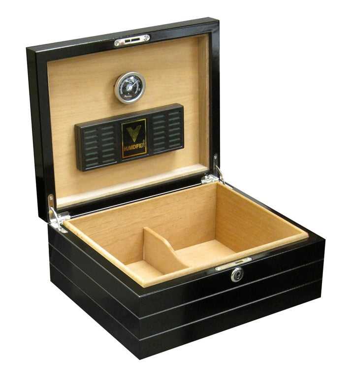 Onyx High-Gloss Black Desktop Humidor 50-Cigar Capacity Spanish Cedar