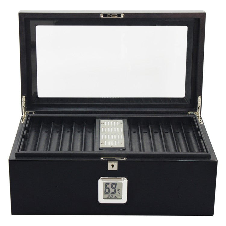 Raven Black Lacquer Humidor 120-Cigar Capacity Digital Hygrometer