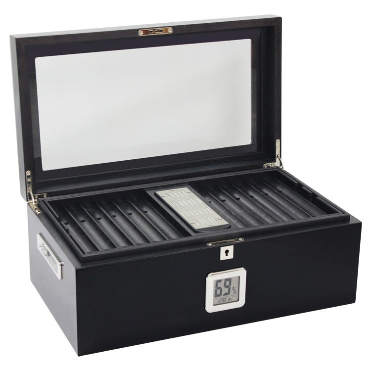 Raven Black Lacquer Humidor 120-Cigar Capacity Digital Hygrometer