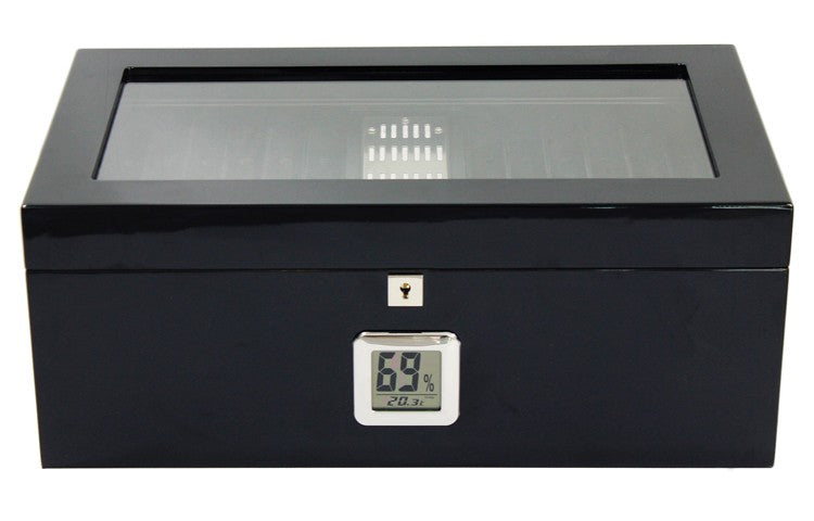 Raven Black Lacquer Humidor 120-Cigar Capacity Digital Hygrometer