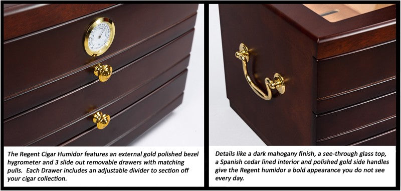 Regent Mahogany Glass-Top Desktop Humidor with 3 Drawers