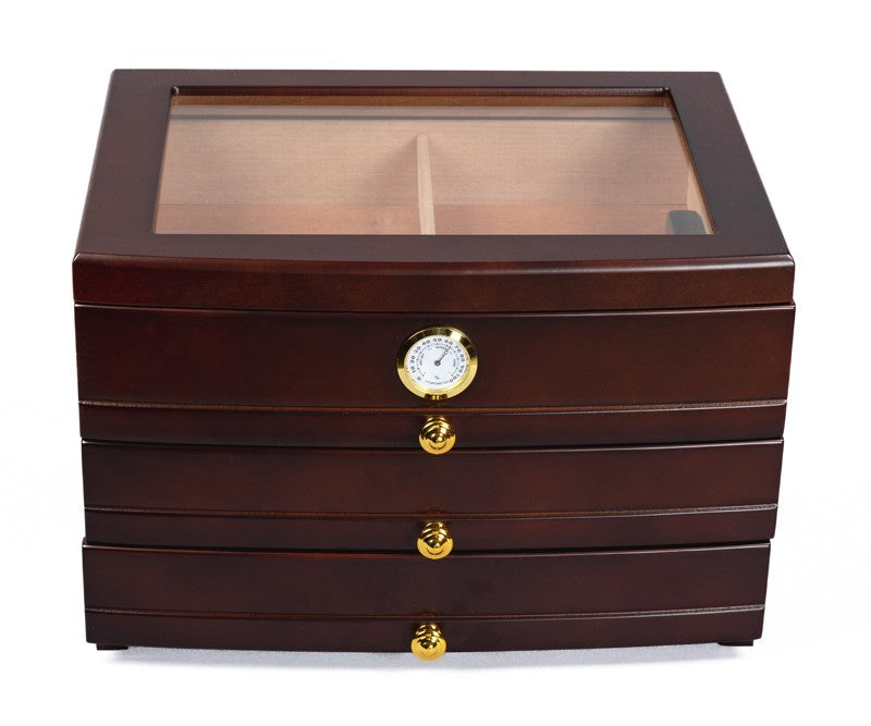 Regent Mahogany Glass-Top Desktop Humidor with 3 Drawers