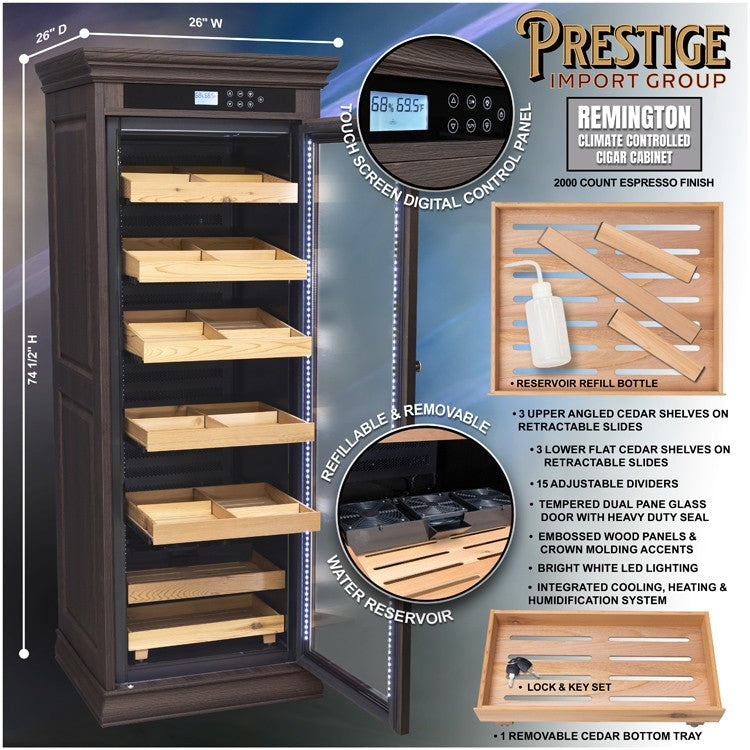 Prestige Import Group Remington Espresso Electronic Climate-Controlled Cigar Cabinet