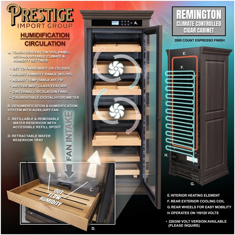Prestige Import Group Remington Espresso Electronic Climate-Controlled Cigar Cabinet