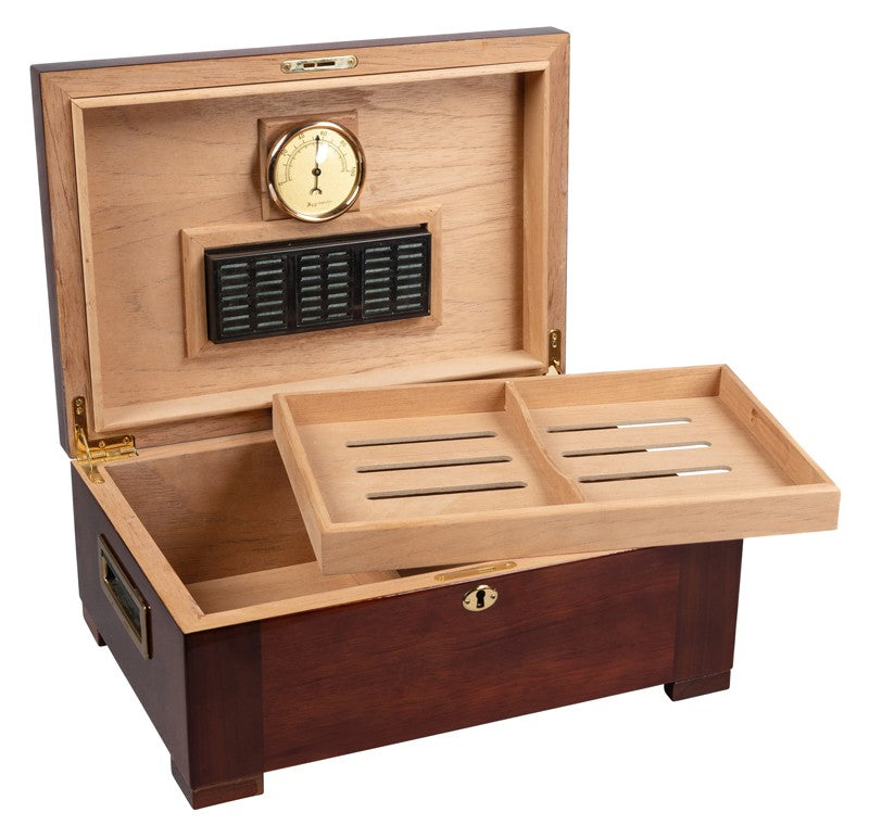 Stetson 150-Cigar Desktop Humidor Dark Burl High-Gloss Inlay