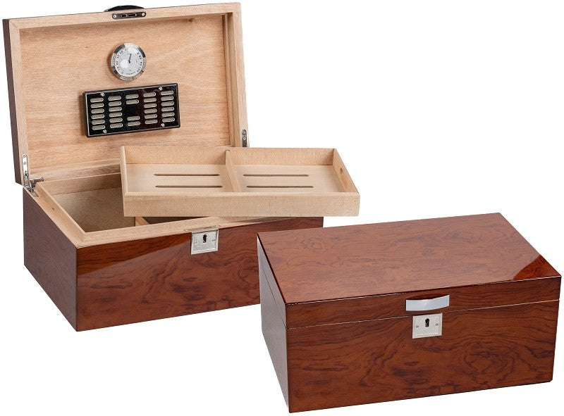 Princeton Bubinga Lacquered Desktop Humidor 130-Cigar Spanish Cedar Lined