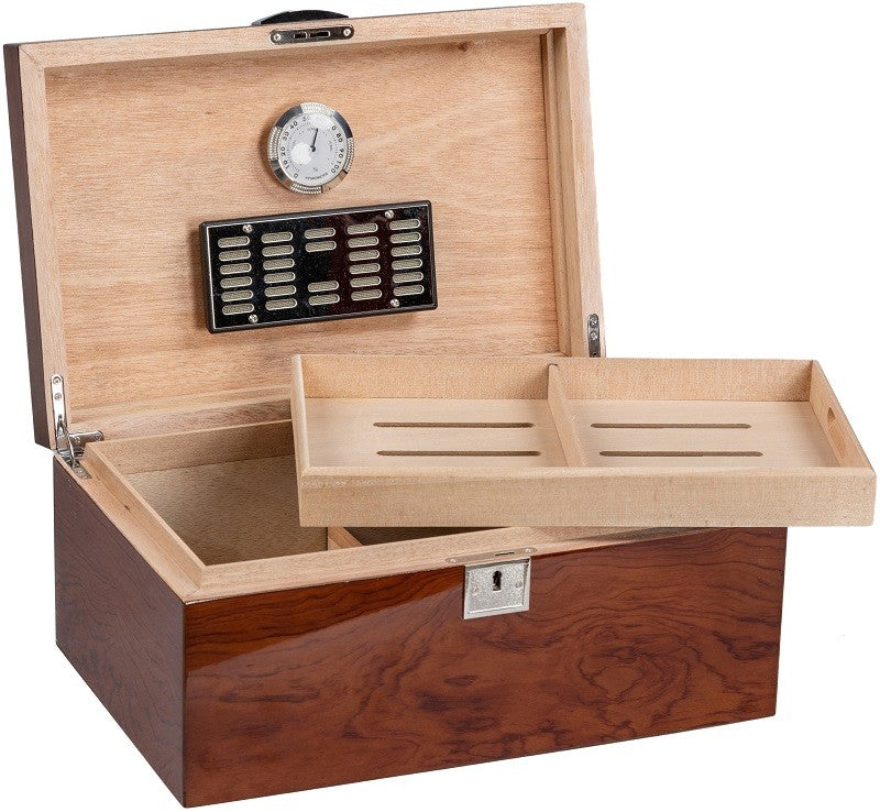 Princeton Bubinga Lacquered Desktop Humidor 130-Cigar Spanish Cedar Lined