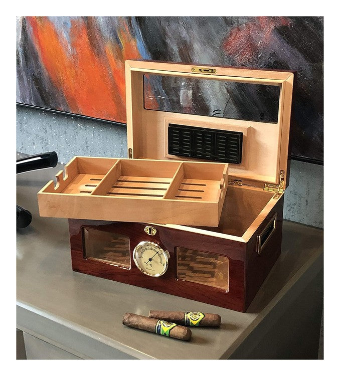 Valencia 120‑Count Desktop Humidor Cherry Lacquer Spanish Cedar