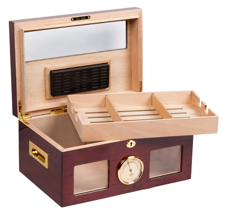 Valencia 120‑Count Desktop Humidor Cherry Lacquer Spanish Cedar