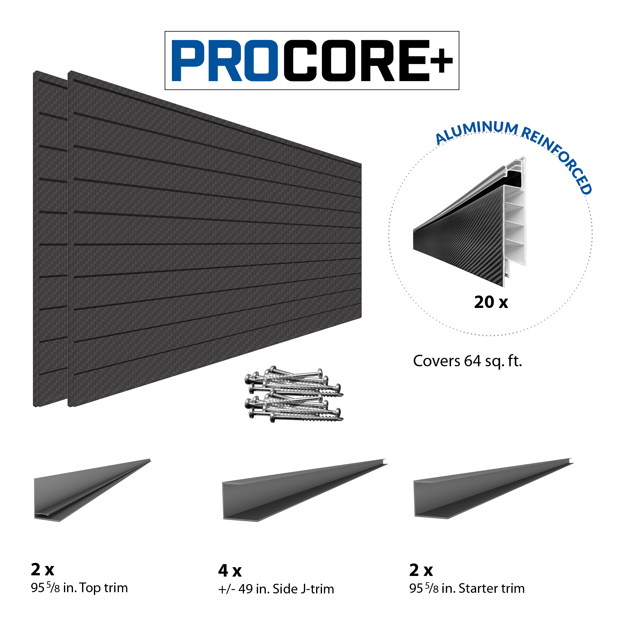 Proslat 8 ft. x 4 ft. PROCORE+ Carbon Fiber PVC Slatwall - 2