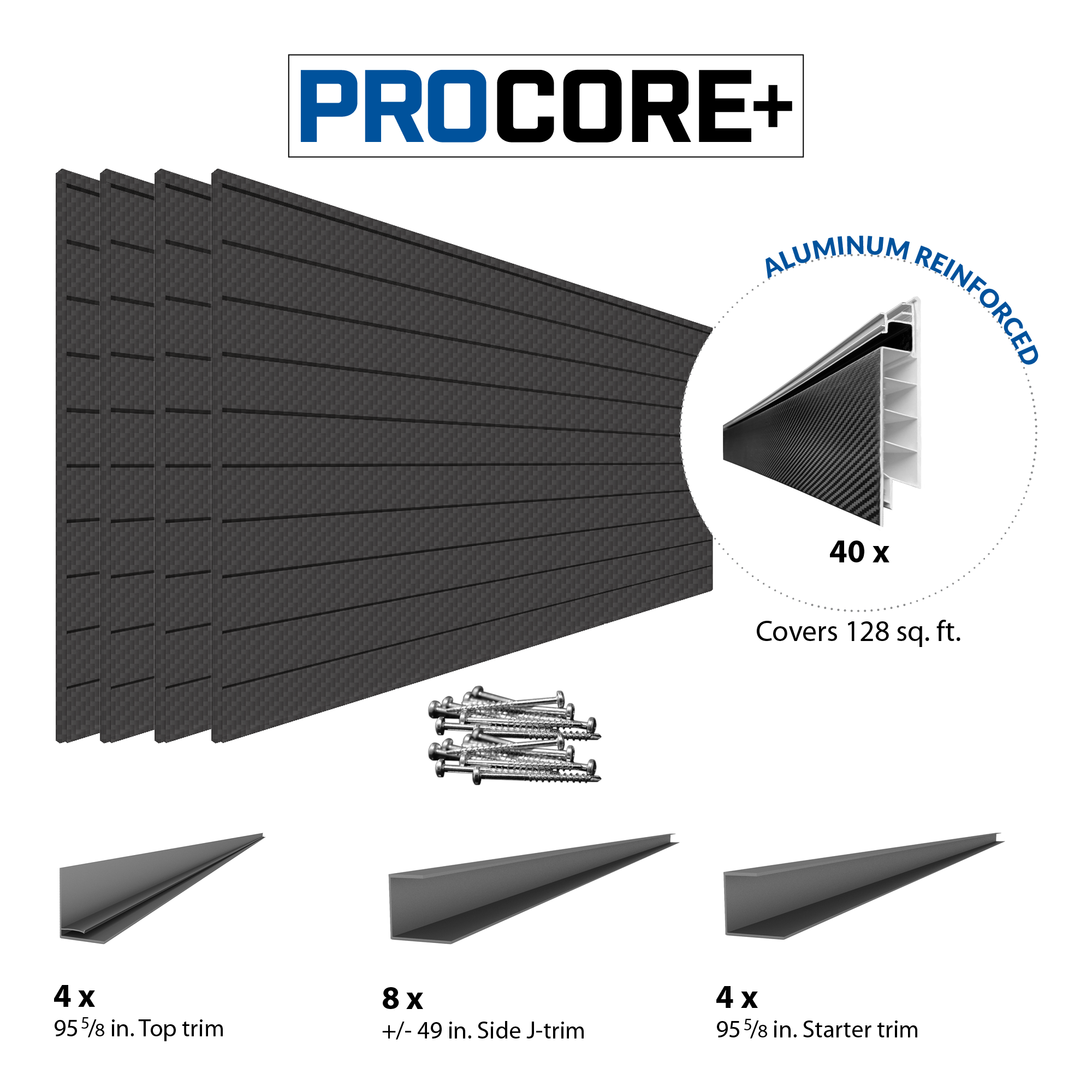 Proslat 8 ft. x 4 ft. PROCORE+ Carbon Fiber PVC Slatwall - 4