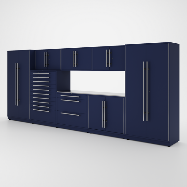 Proslat Lux Cabinets Blue 9 Piece Set with Stainless Steel Worktop ...