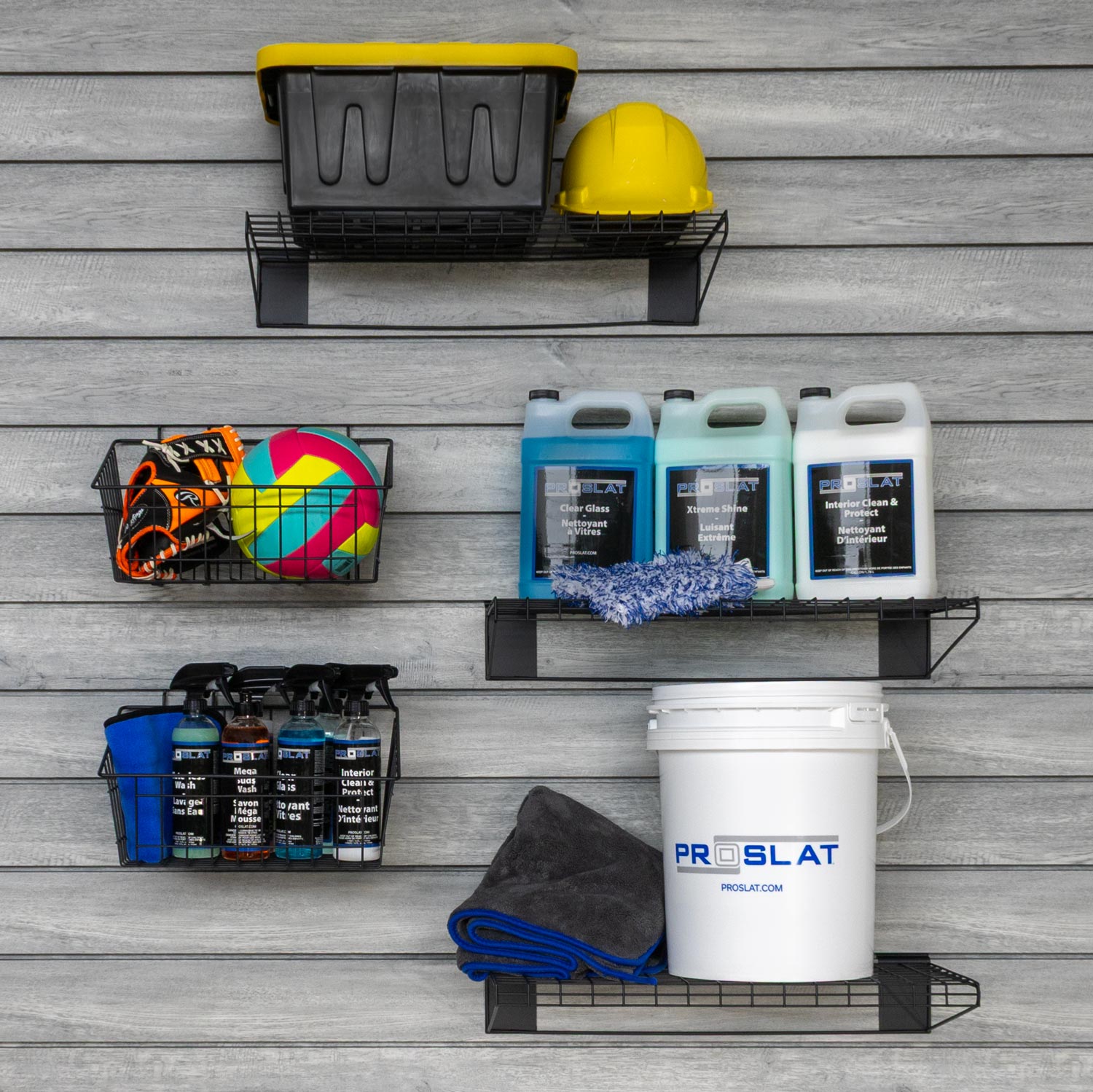 Proslat STEALTH Black Shelf and Basket Kit for Wall Storage