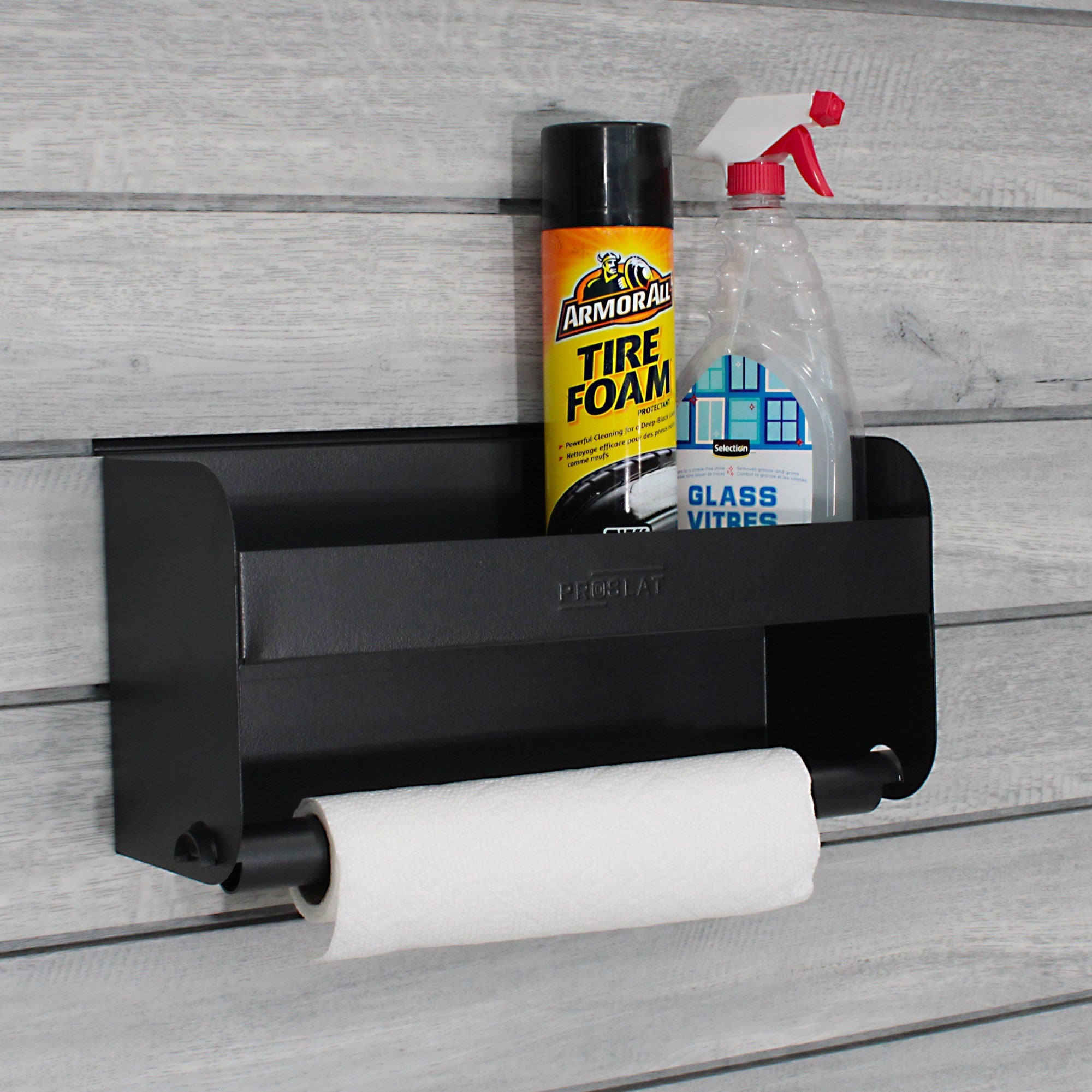 Proslat STEALTH Shelf & Paper Towel Holder Black Steel Organizer