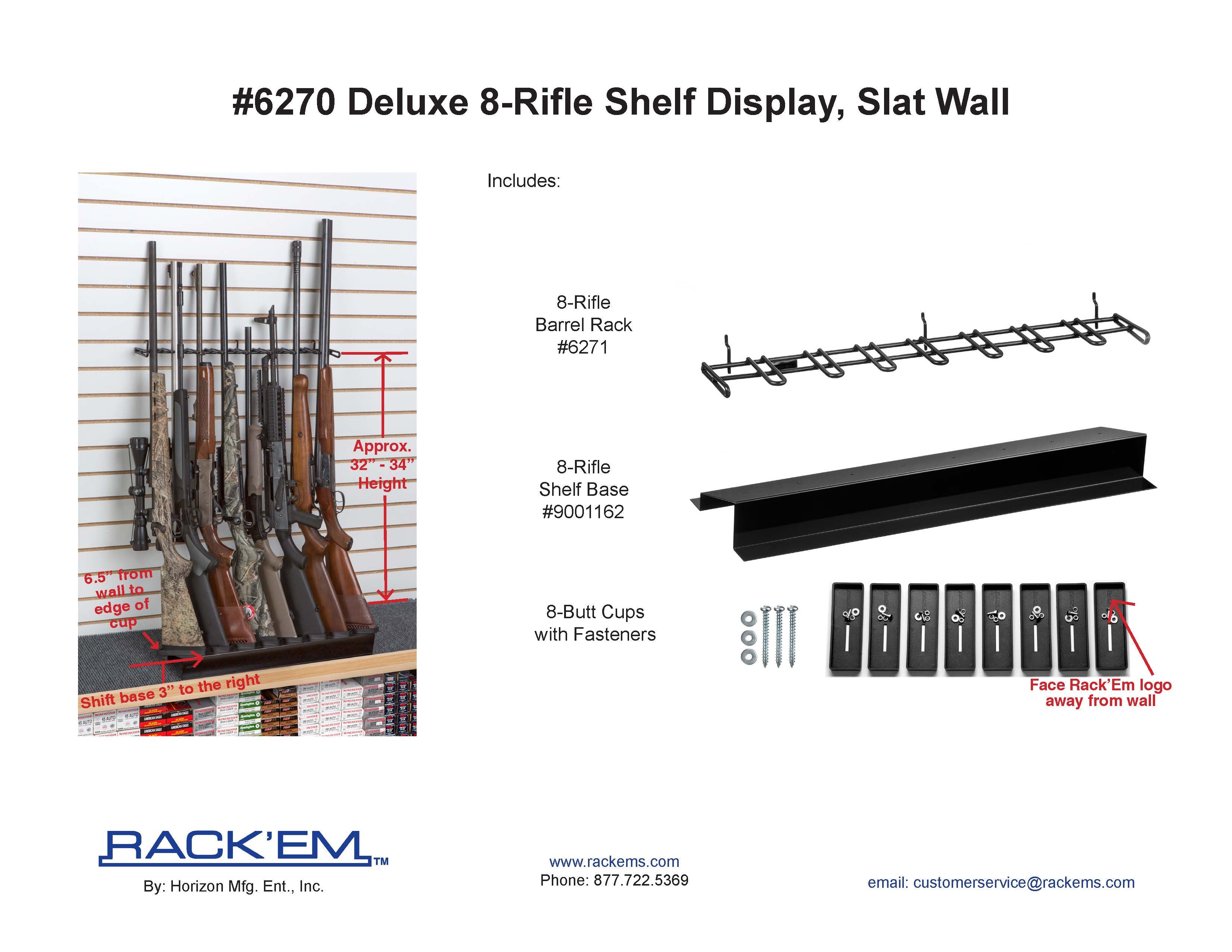 Rackem - 2’ 8-Rifle Deluxe Shelf Display (Barrel Rest &