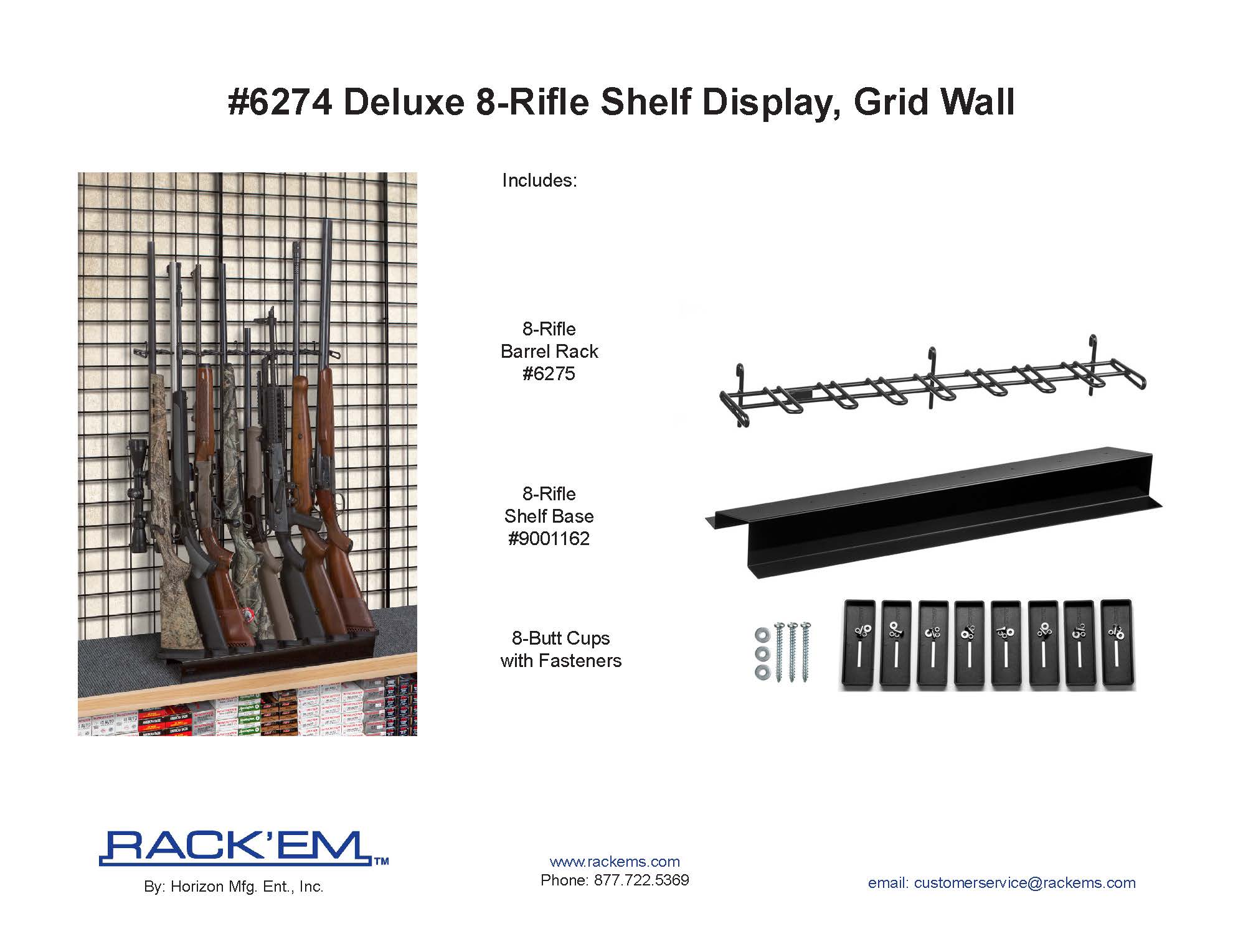 2’ 8 Rifle Deluxe Shelf Display Grid Wall (SKU: 6274)