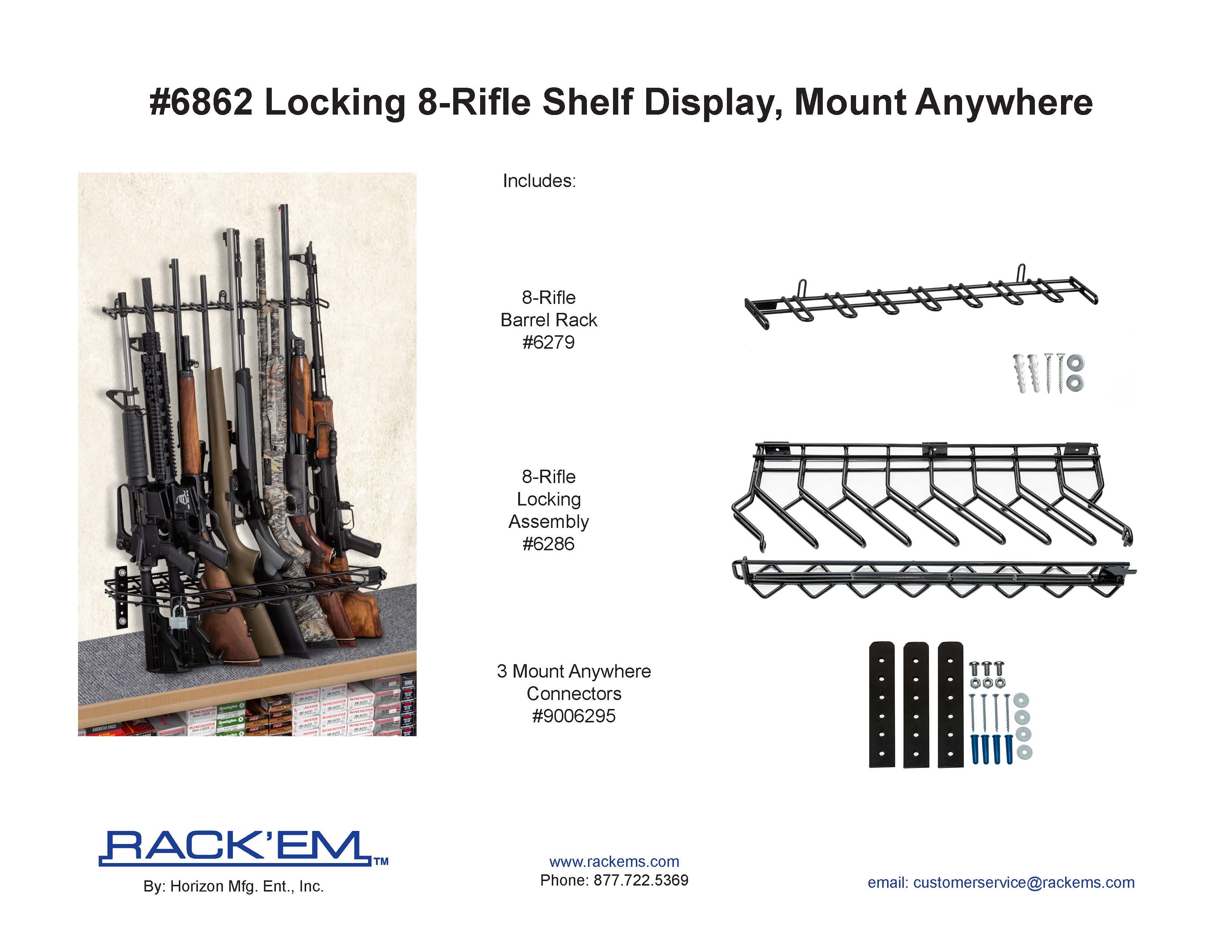 Rackem - 2’ 8-Rifle Locking Shelf Display