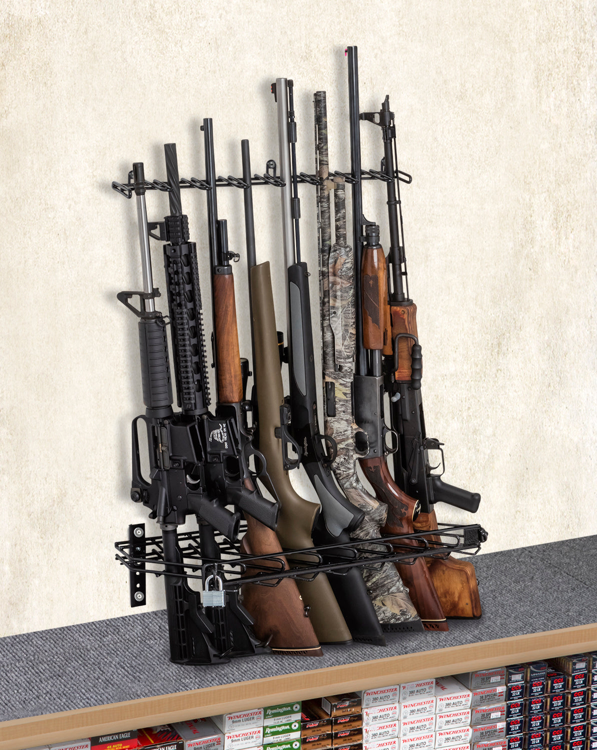 Rackem - 2’ 8-Rifle Locking Shelf Display - Mount Anywhere
