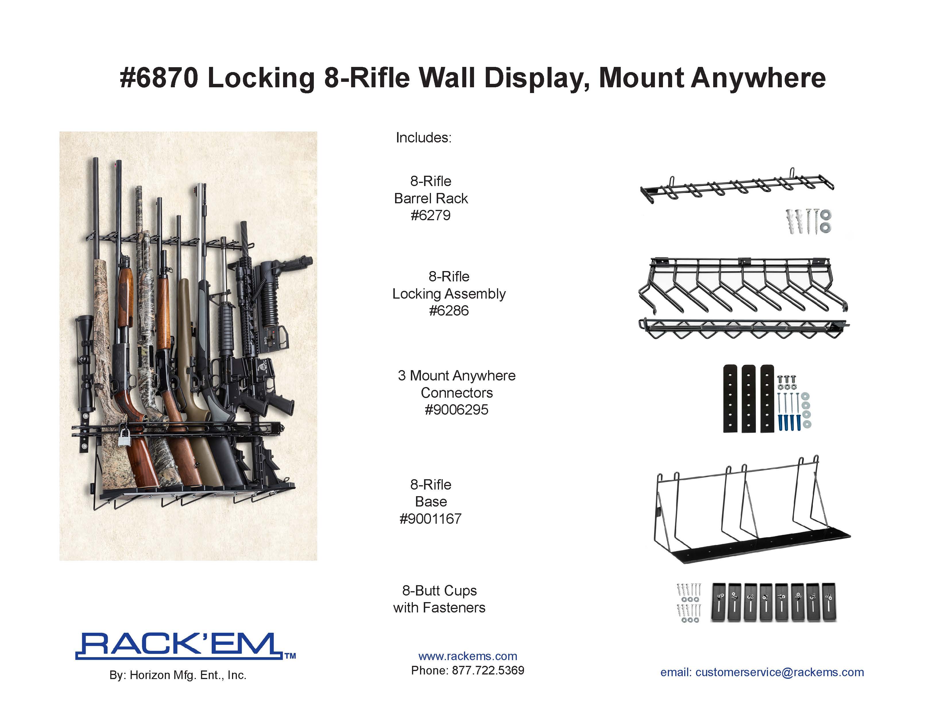 Rackem - 2’ 8-Rifle Locking Wall Display (SKU 6867)