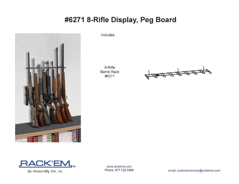 Rackem - 2’ 8-Rifle Shelf Display – Slat Wall / Peg Board