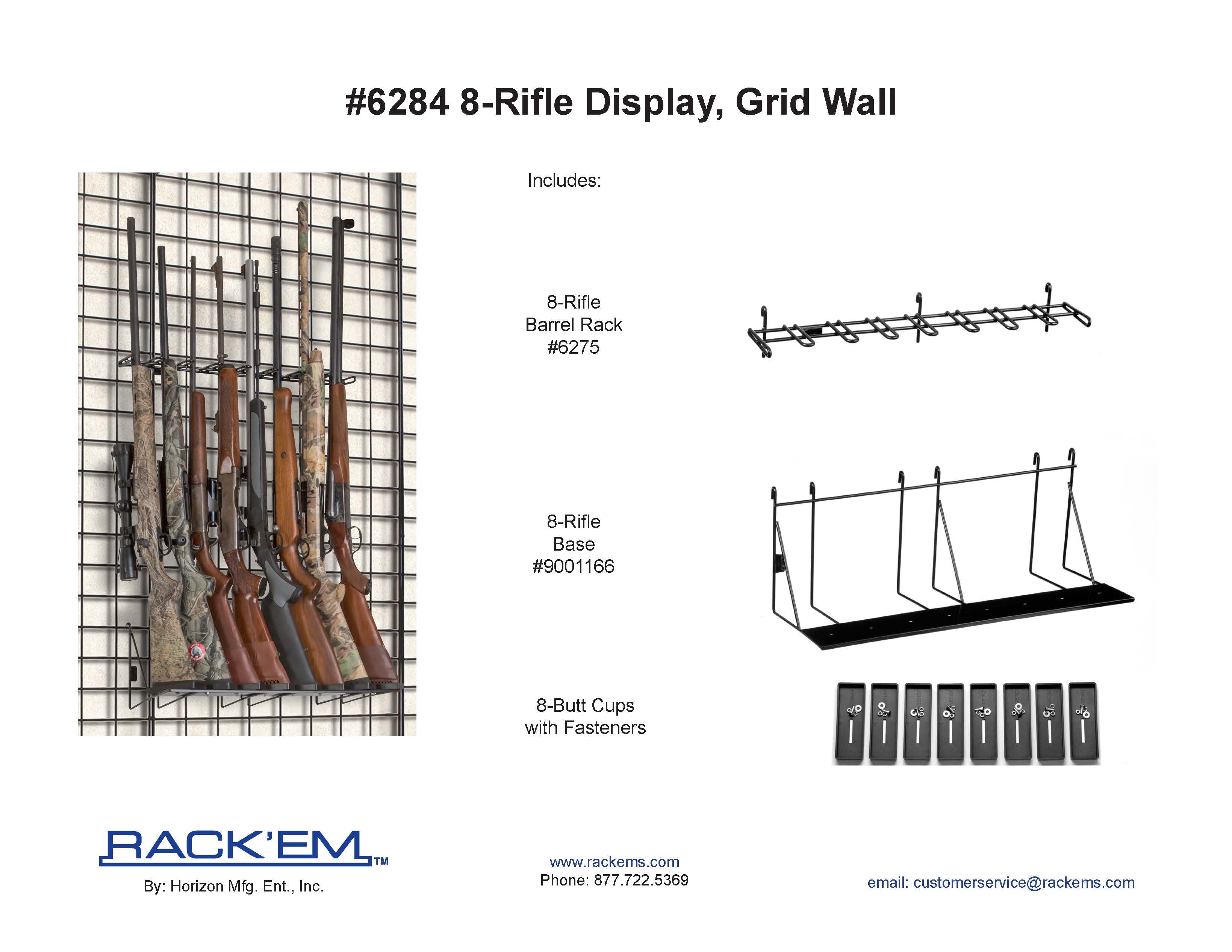 Rackem - 2’ 8-Rifle Wall Display (With Butt Trays), Grid Wall