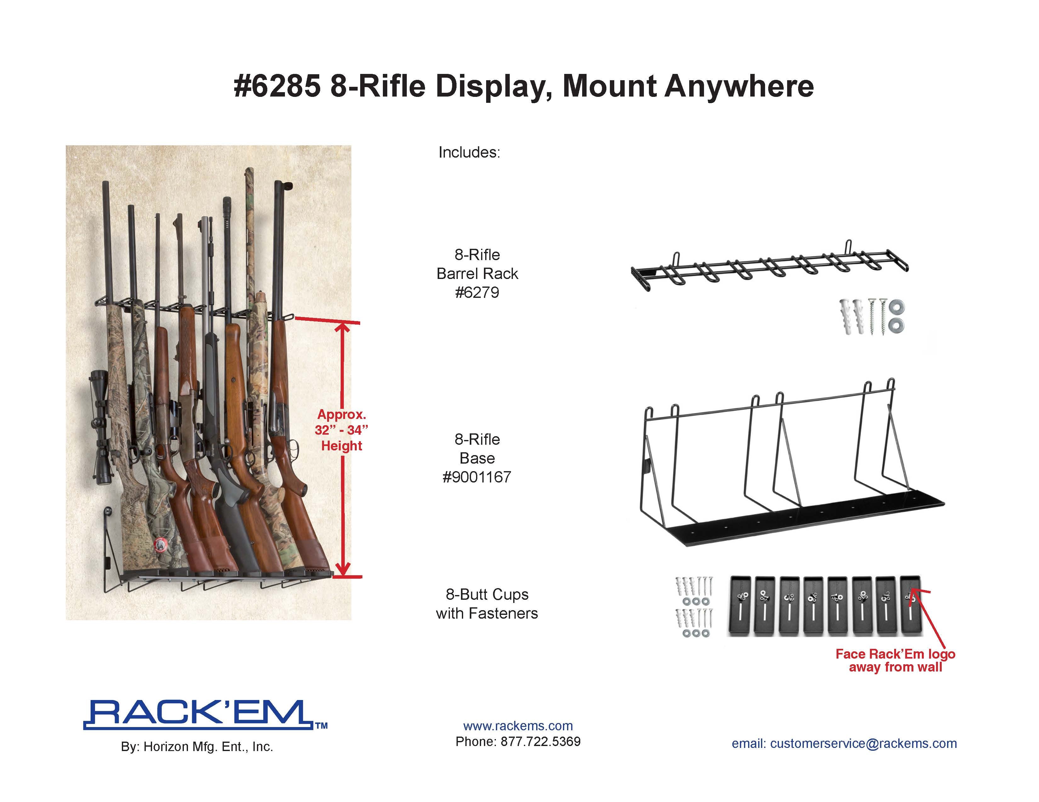 Rackem - 2’ 8-Rifle Wall Display (With Butt Trays), Mount Anywhere
