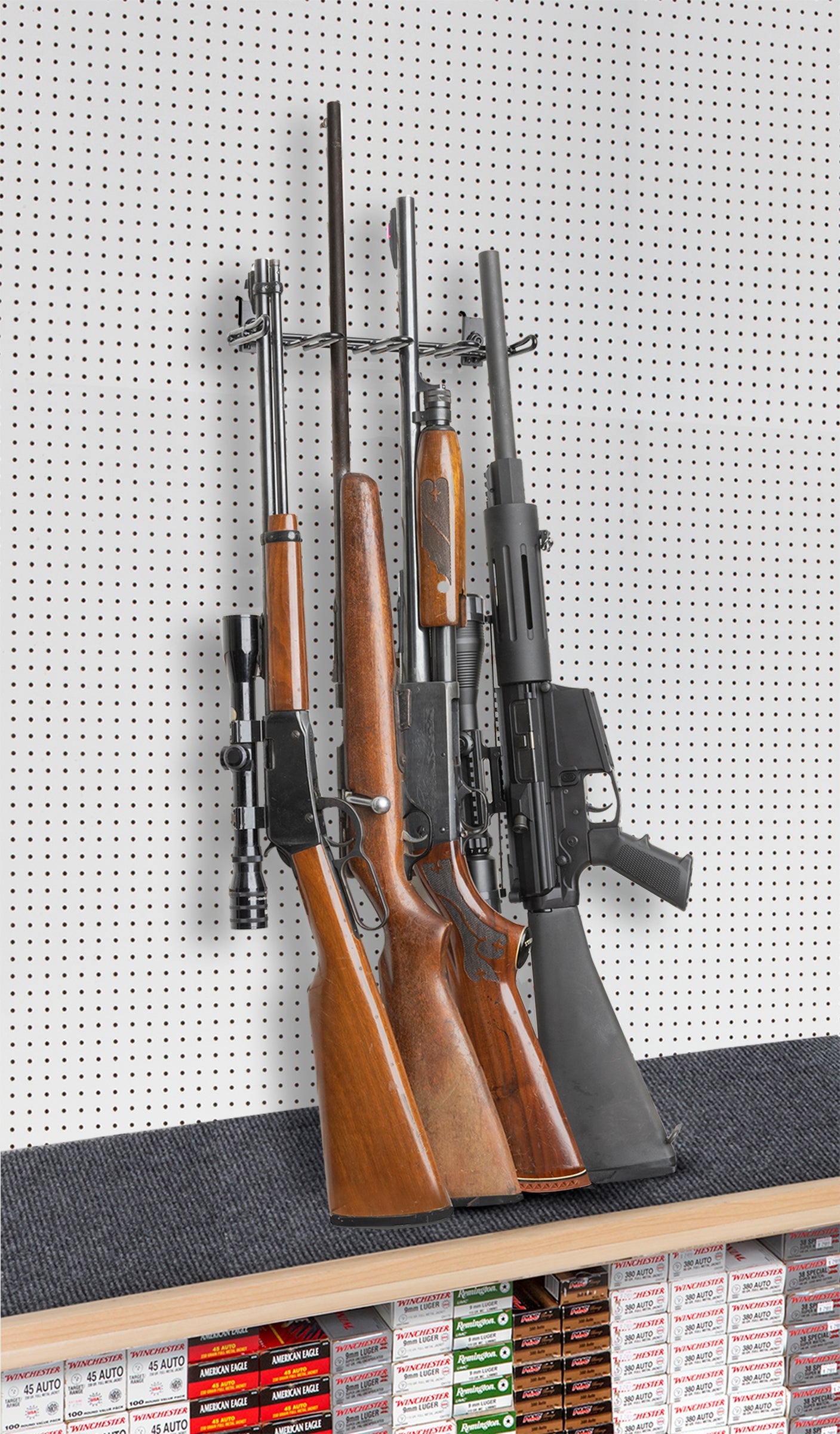 4-Rifle Peg Board Shelf Display (1' foot) (SKU: 9324P)