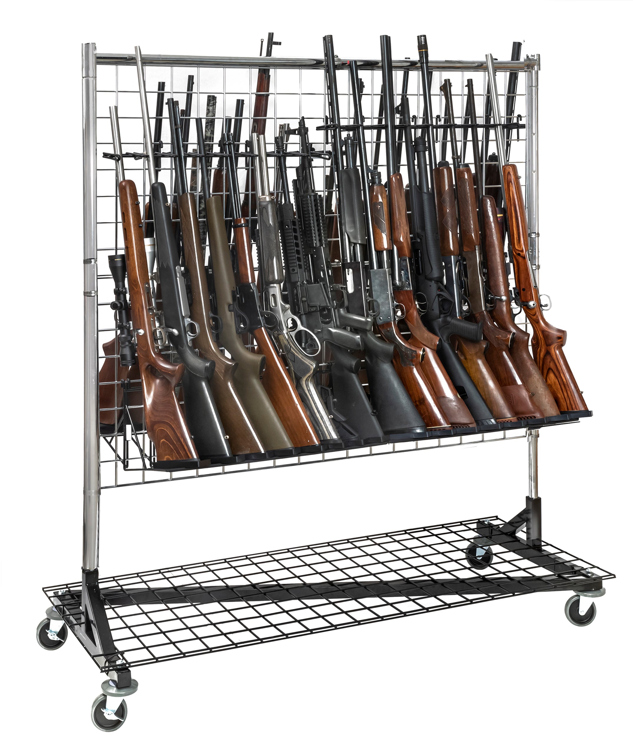 40 Rifle Rolling Display Rack - Ease in displaying and transporting guns. (SKU 9305)