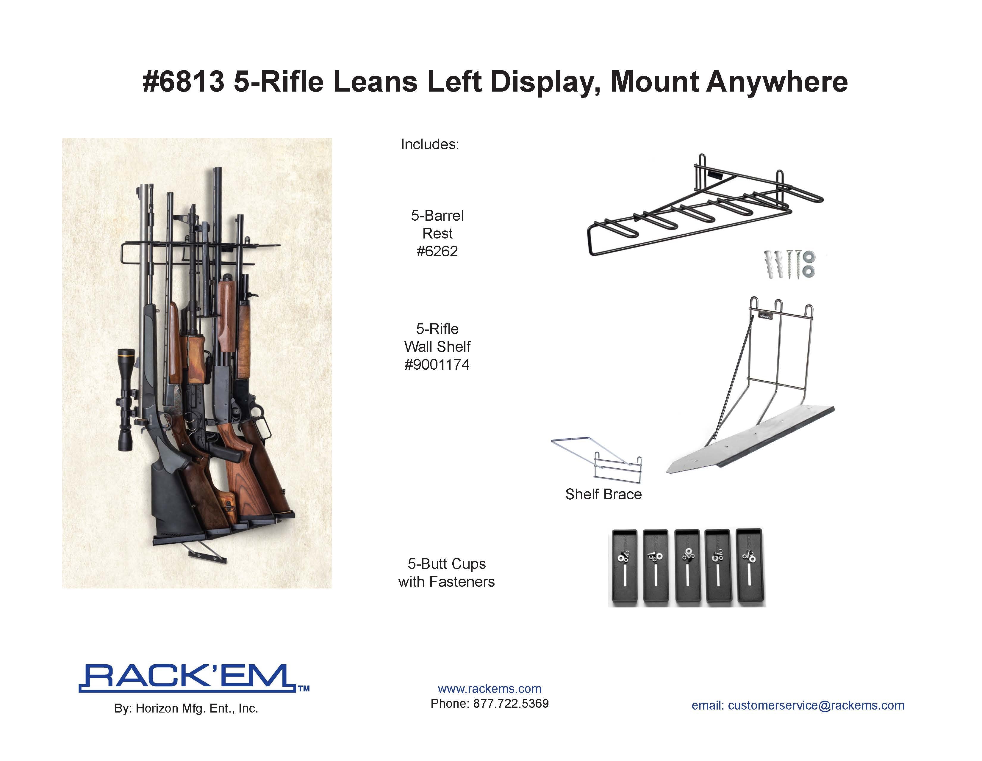 Rackem - 5-Rifle Leans Right/Left Display,Max Capacity 5