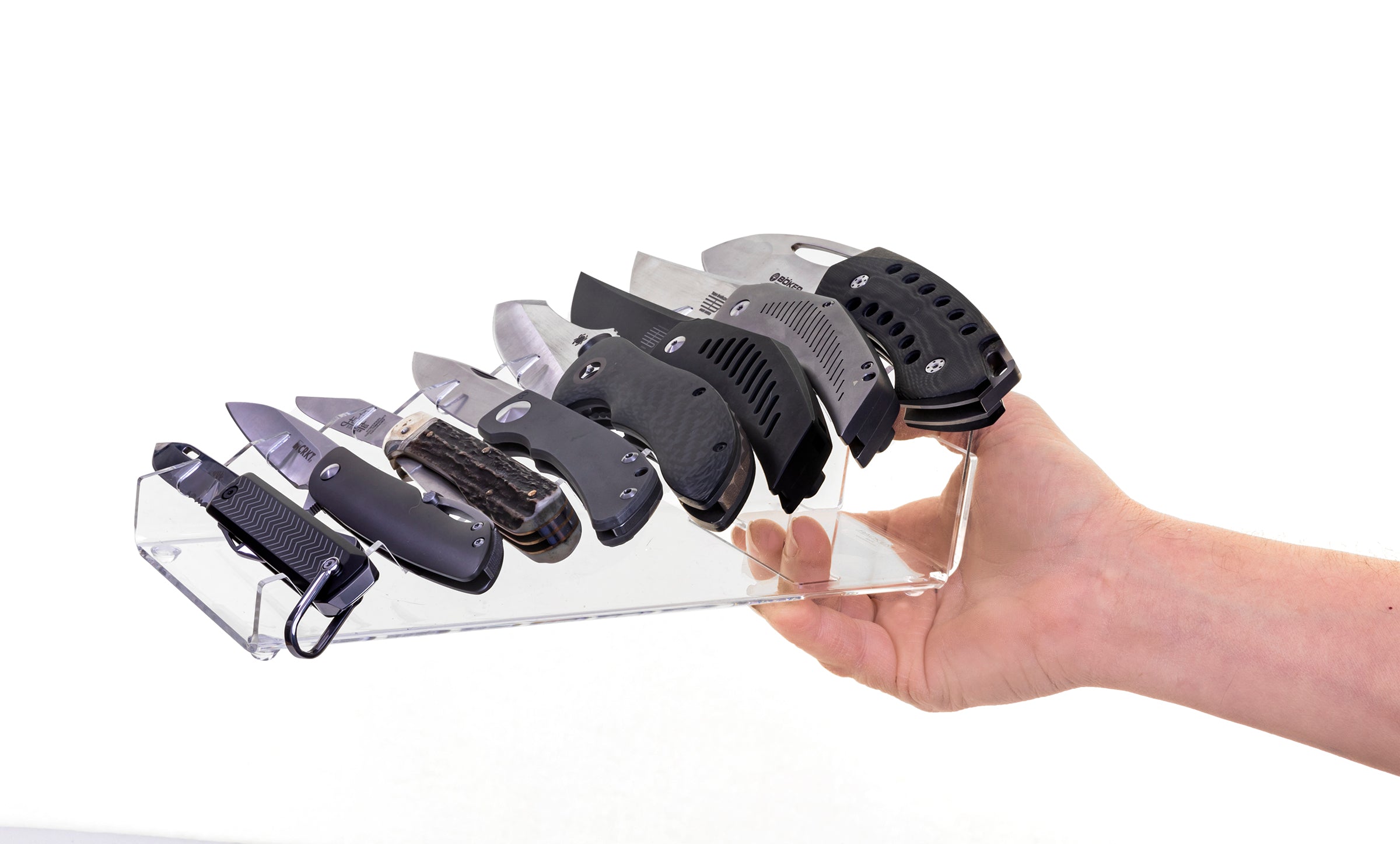 8 Knife Waterfall Display, Portable w/ pullout lip & hole for fingers. (SKU: 6474)