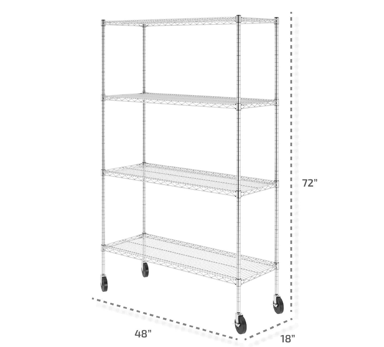 SafeRacks NSF 4-Tier Wire Shelving Rack with Wheels - 48