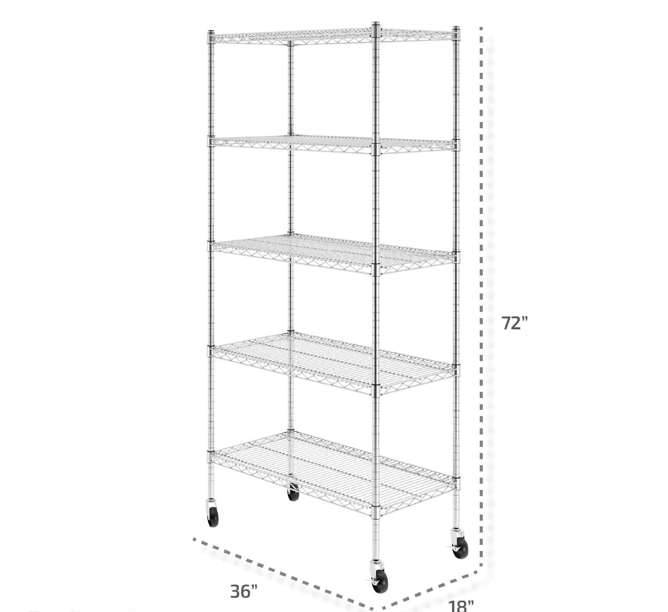 SafeRacks NSF 5-Tier Wire Shelving Rack with Wheels - 36