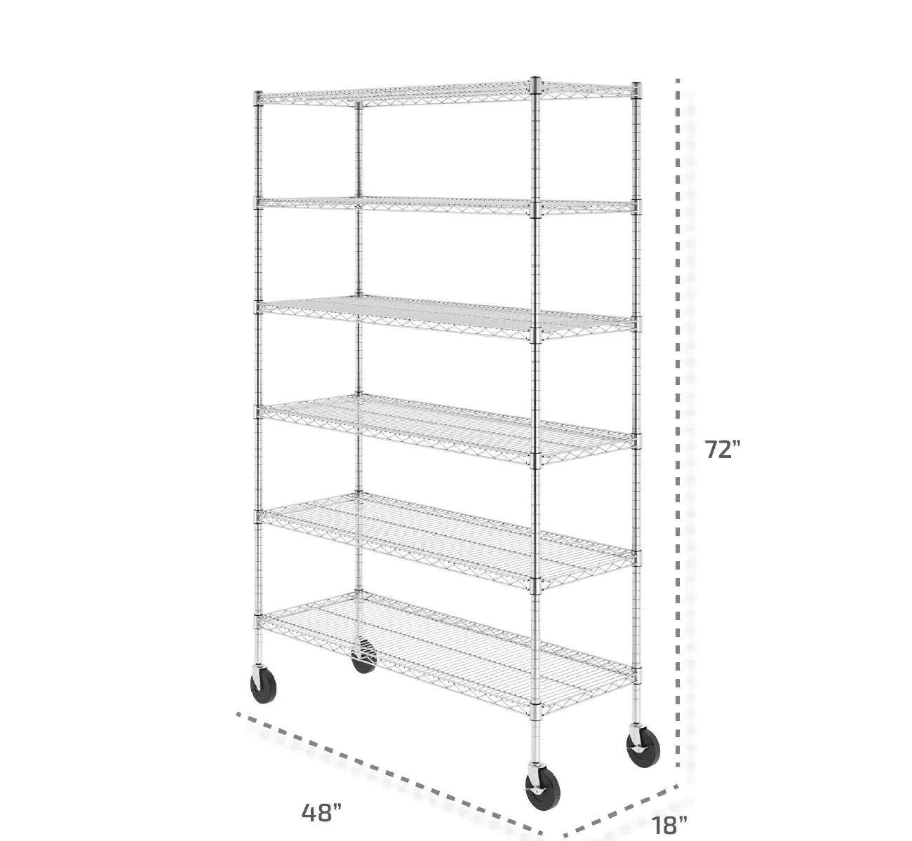 SafeRacks NSF 6-Tier Wire Shelving Rack with Wheels - 48