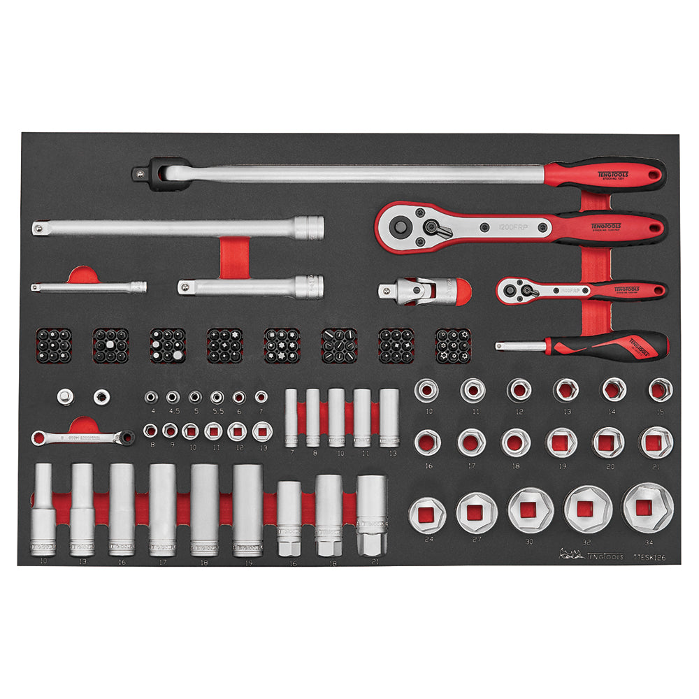 Teng Tools 179 Piece Complete Mixed EVA Foam 7 Drawer Roller Cabinet Hand Tool Kit - TCMME179