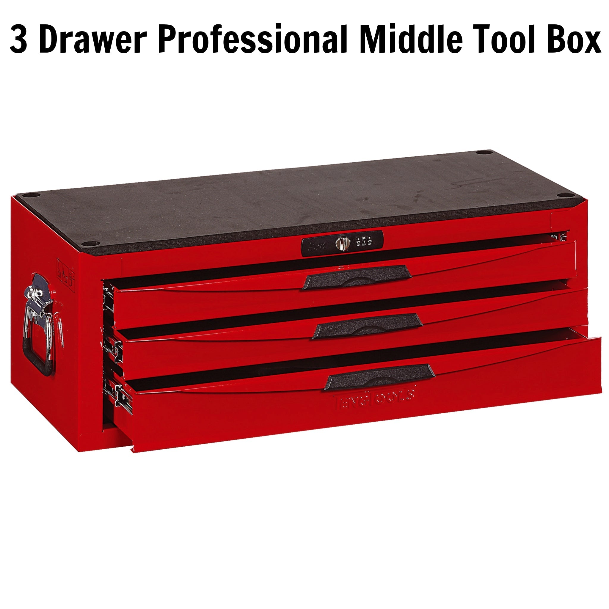 Teng Tools 3 Drawer 26 Inch Wide Red Portable Steel Lockable Middle Tool Box - TC803N